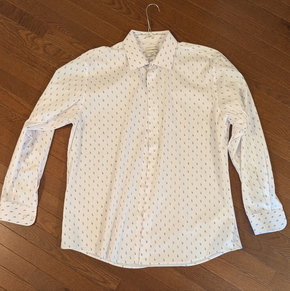 Lucky Brand - White Shirt with Blue Accents - XL (17-17 1/2 X 34/35)